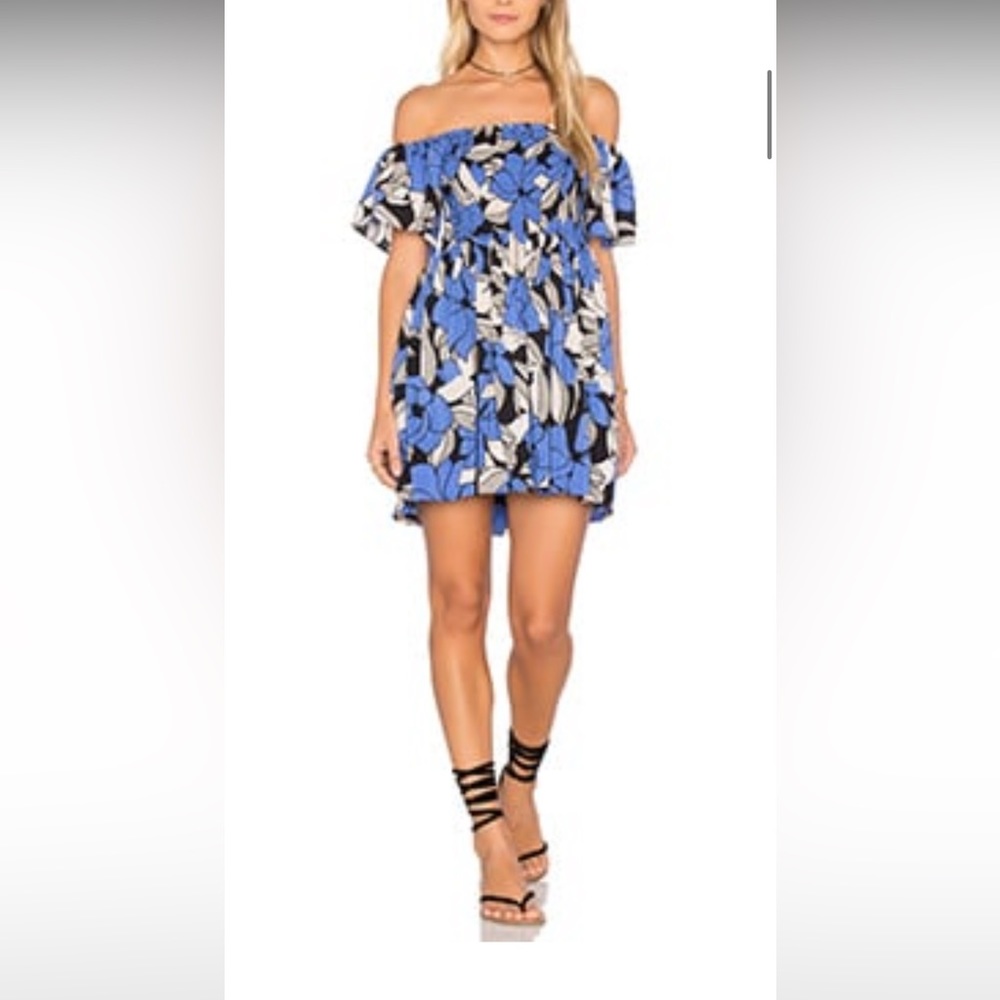 Free People Louise Smocked Mini Floral Dress Blue Med.